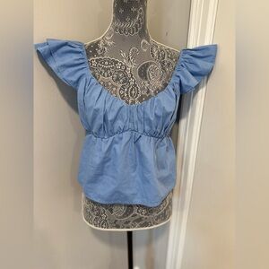 Abercrombie & Fitch Flutter Sleeves Poplin Smocked Back Babydoll Mall Brand Top